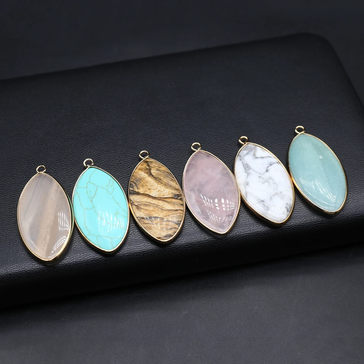 

7PCS Wholesale Natural Stone Rose Quartz Blue Turquoise Oval Pendant Jewelry Making DIY Necklace Earrings Accessories Gift