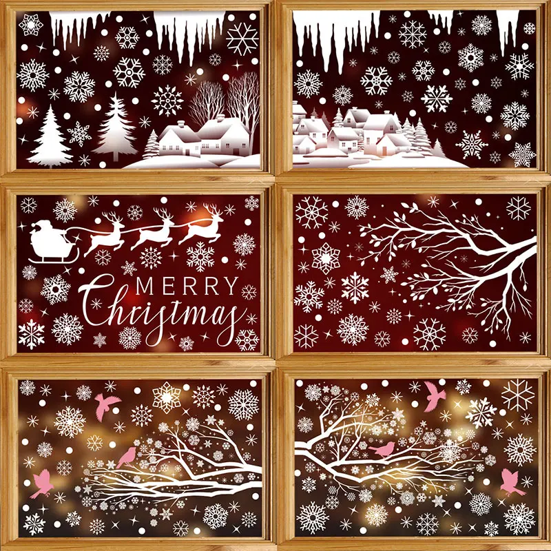 Christmas Winter Snowflake Stickers Santa Claus Xmas Tree Elk Window Glass Stickers Electrostatic Decor Happy New Year Window Stickers Christmas Stickers