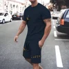 New men's fashionable casual clothing summer sports round neck short-sleeved T-shirt and drawstring shorts breathable suit 3