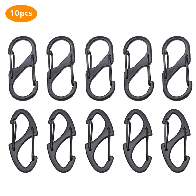 10Pcs Stainless Steel S Type Carabiner With Lock Keychain Hook Camping Key-Lock Backpacks Key Chain For Camping And Hiking