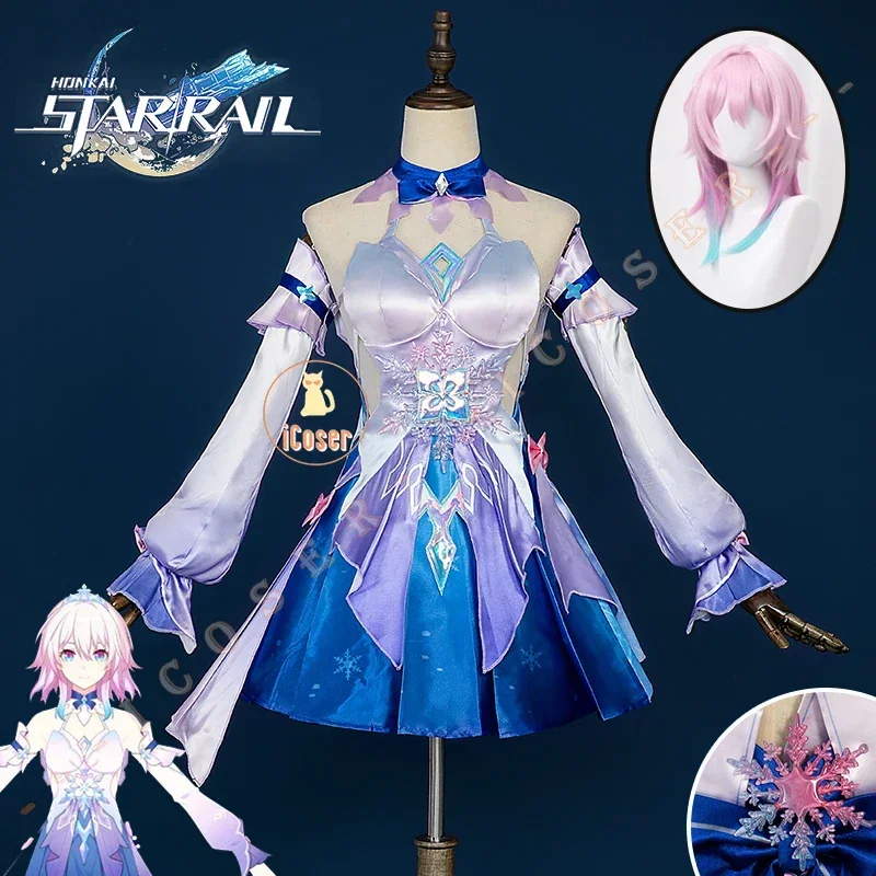 

March 7th Cosplay Costume New Skins Dress Wig Game Honkai Star Rail Uniform Pink Hair Astral Express Crew Halloween Party Women