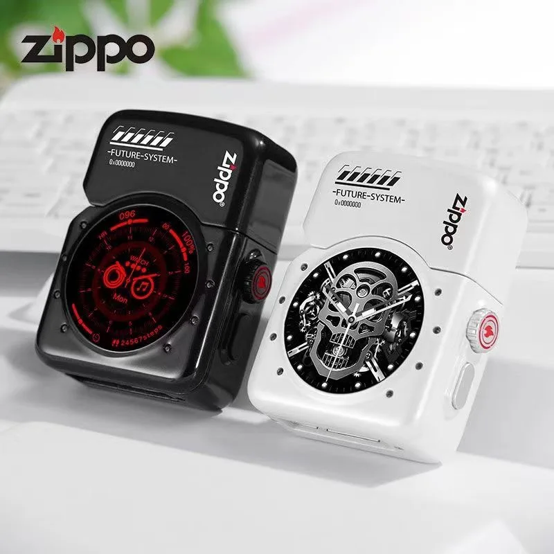 Zippo 스마트 전자 터치 스크린, 블랙 앤 화이트 퓨처 시스템, 시계 충전 라이터 컬렉션, 박스