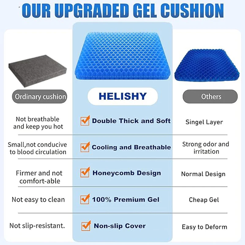 Breathable Summer Gel Seat Cushion Honeycomb Design Pressure Relief Back Tailbone Pain Suitable Home Office Wheelchair And Cars 4