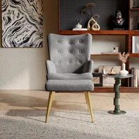 Стул Comanlai с откидной спинкой и табуреткой, стул с мягким подлокотником, золотой металлической ножкой и высокой спинкой, для гостиной, спальни — изображение 2