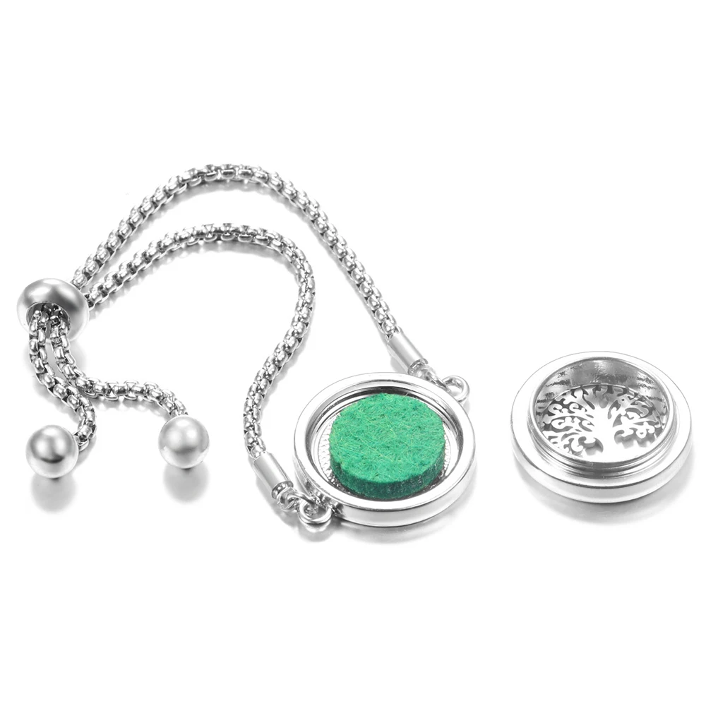 Flower Stainless Steel Pattern Aromatherapy Bracelet Essential Oil Diffuser Perfume Lockets Women Charm Bracelet Jewelry