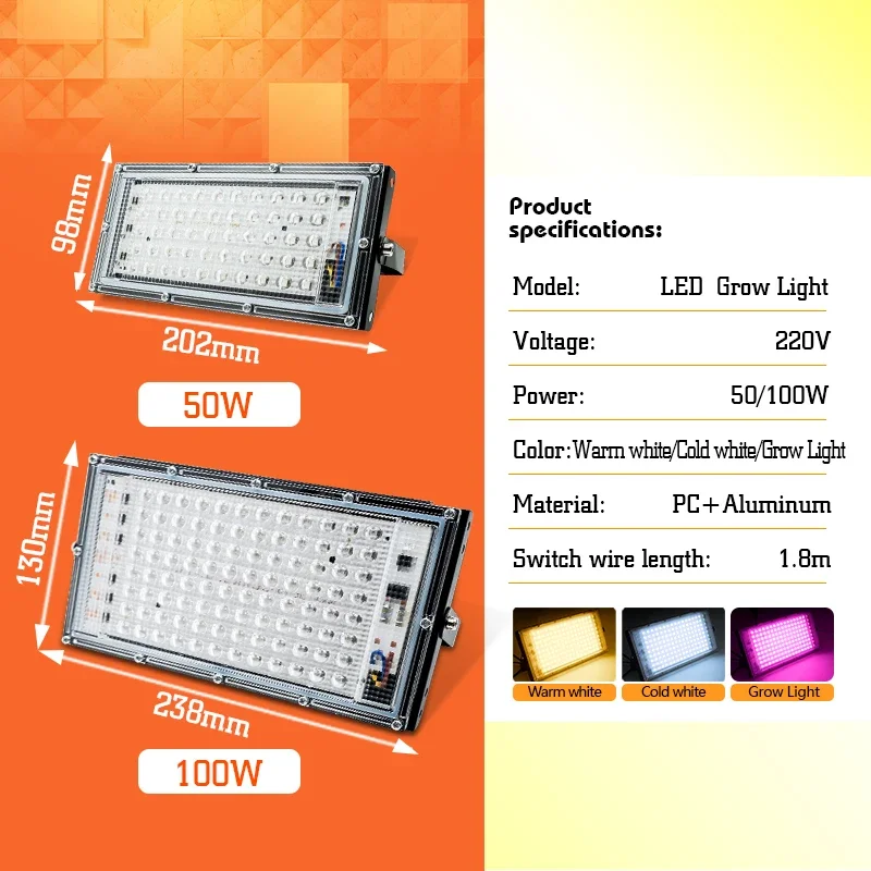 LED Plant Grow Light 50W 100W 220V Full Spectrum Hydroponic Growing Lamp Plants Phyto Veg Flower Indoor Led Floodlight Phytolamp led grow light grow light