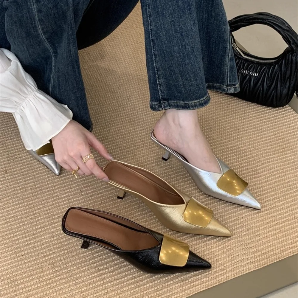 Women Slippers Designer Sandals Summer 2026 New Slides Non-slip Metallic Color Fashion Footwear Brand Pointed Toe Mules Ladies 1