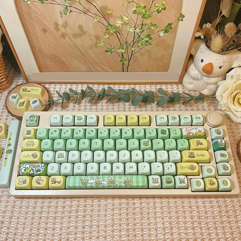 Kawaii Sanrio Keroppi Cute Cartoon Keyboard Cap Materiale Pbt Moa High Mechanical Diy Keycap Anime Periferiche Festival Regalo