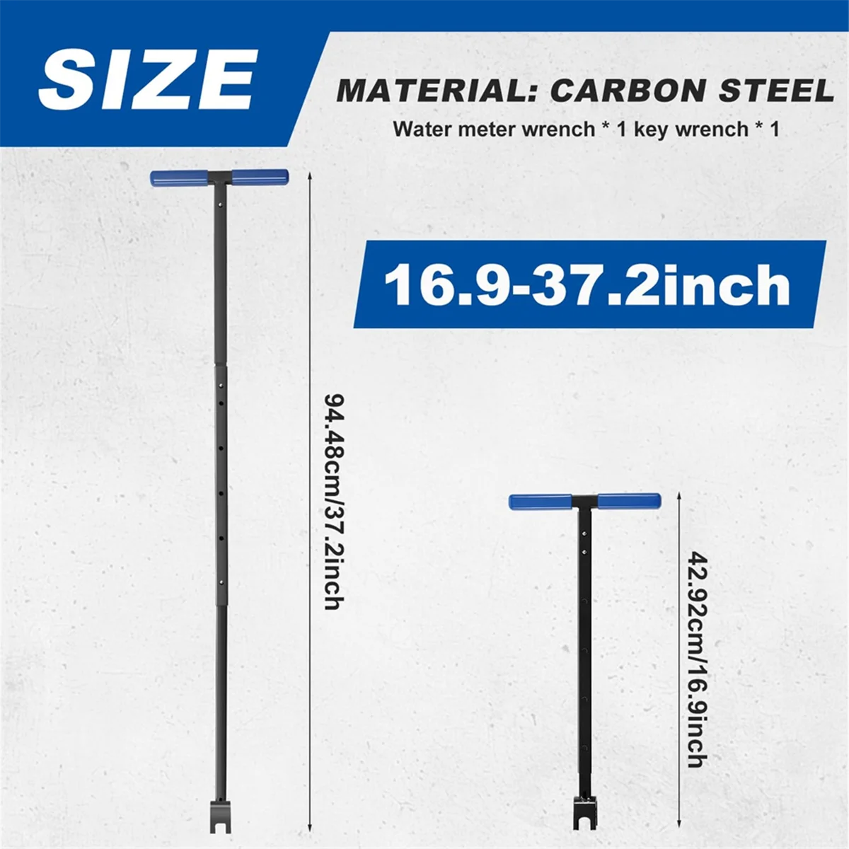 XMLX Water Meter Key, 17-37 Inch Adjustable Length Water ShutOff Tool with 4-Way Utility Key, T-Handle Meter Wrench