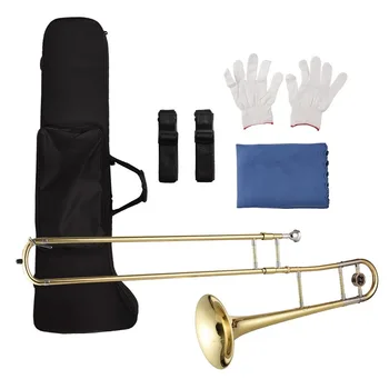 Bb Tenor Trombone for Beginners Students Brass Plated Trombone Instrument Bb Tenor Slide Trombone with Mouthpiece Carrying Case
