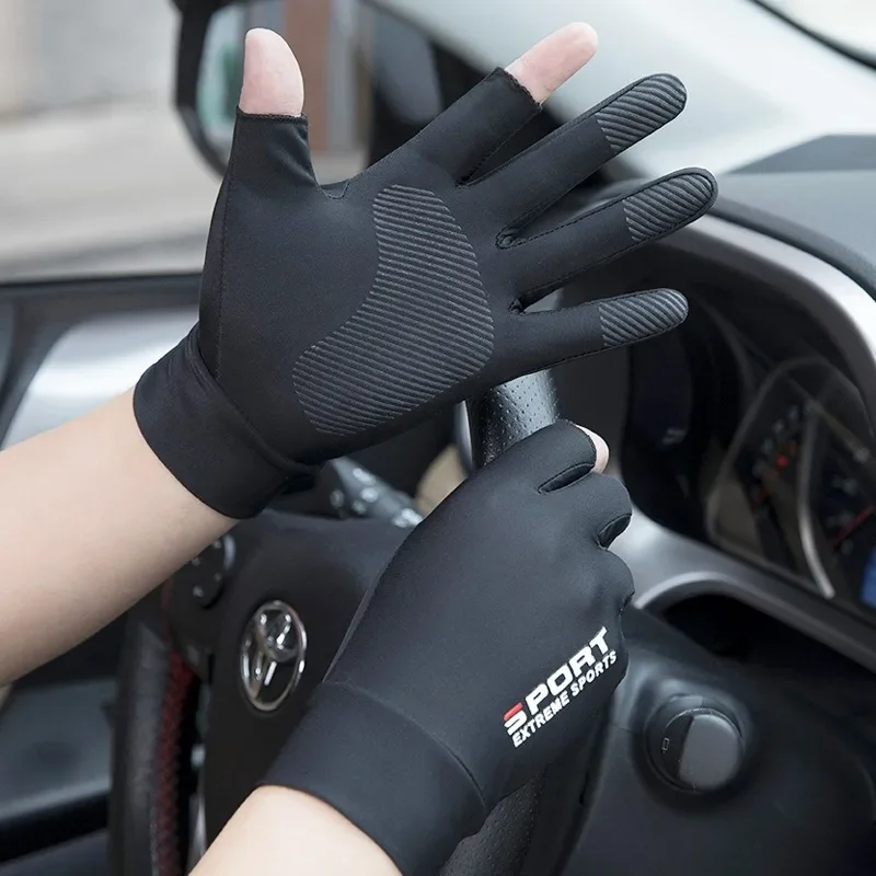 Ice Silk Halffinger Cycling Gloves for Men and Women Outdoor Sports Fitness Driving Fishing Highelastic Comfortable 2