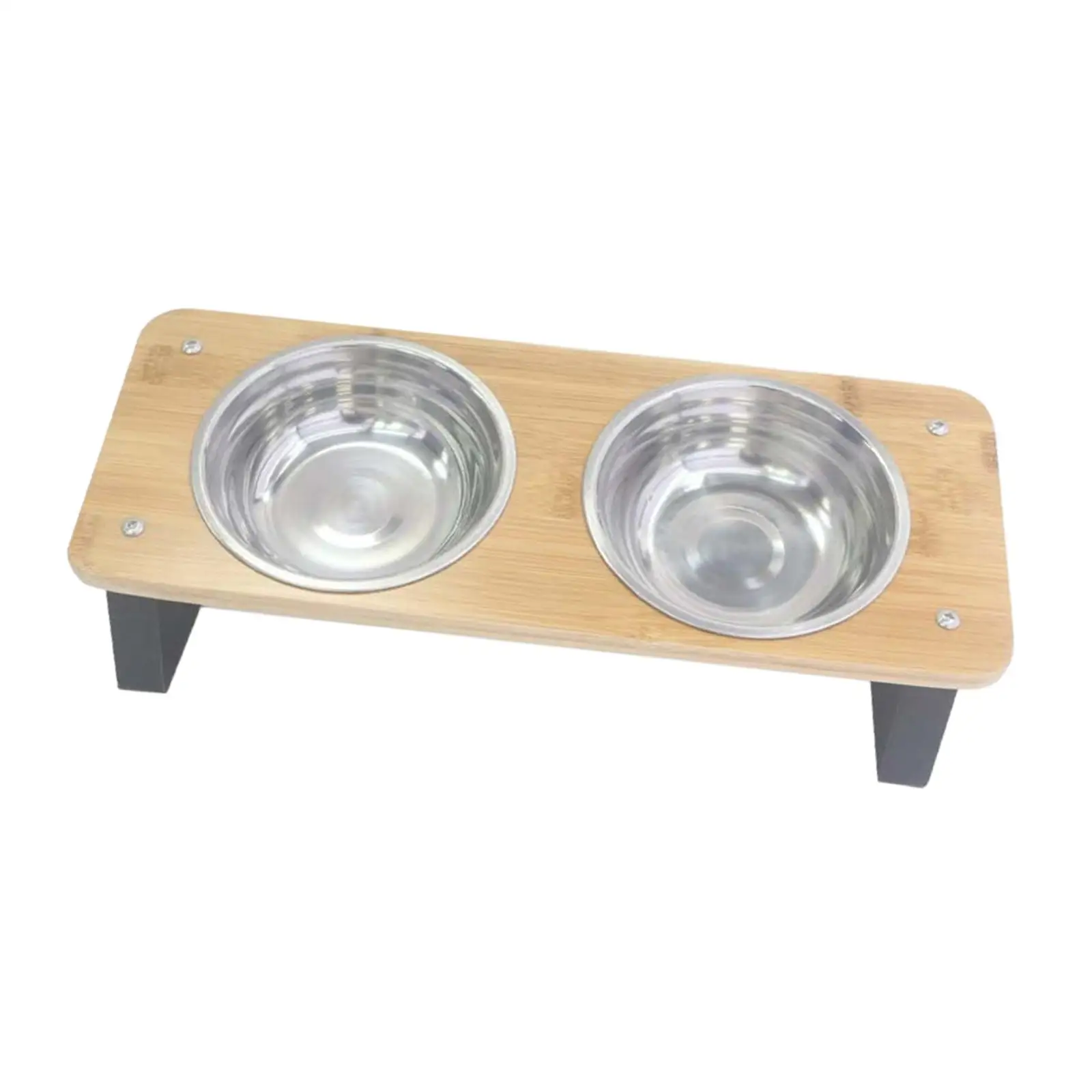 

Double Tilted And Raised Pet Dishes with Wood Stand Dog Kittens Food Bowl Set