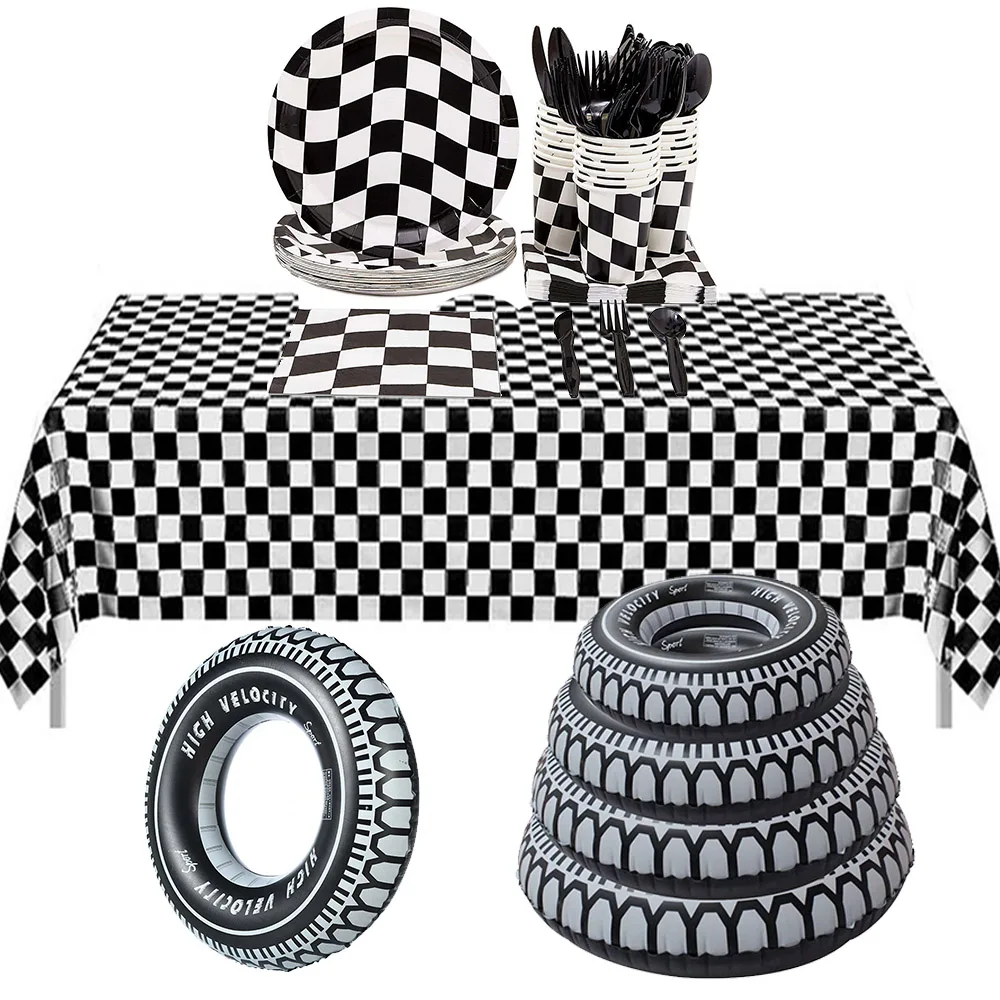 1set 137x274cm Black White Tablecloths Racing Car Motorcycle Theme
