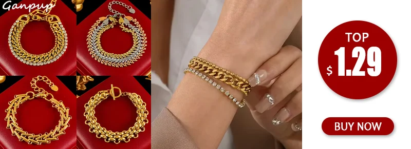 GANPUP 316L Edelstahl Metall Layered Overlay Kette Halskette Für Frauen Trendy 18K Gold Überzogene Mode Wasserdicht Schmuck – Detail 3
