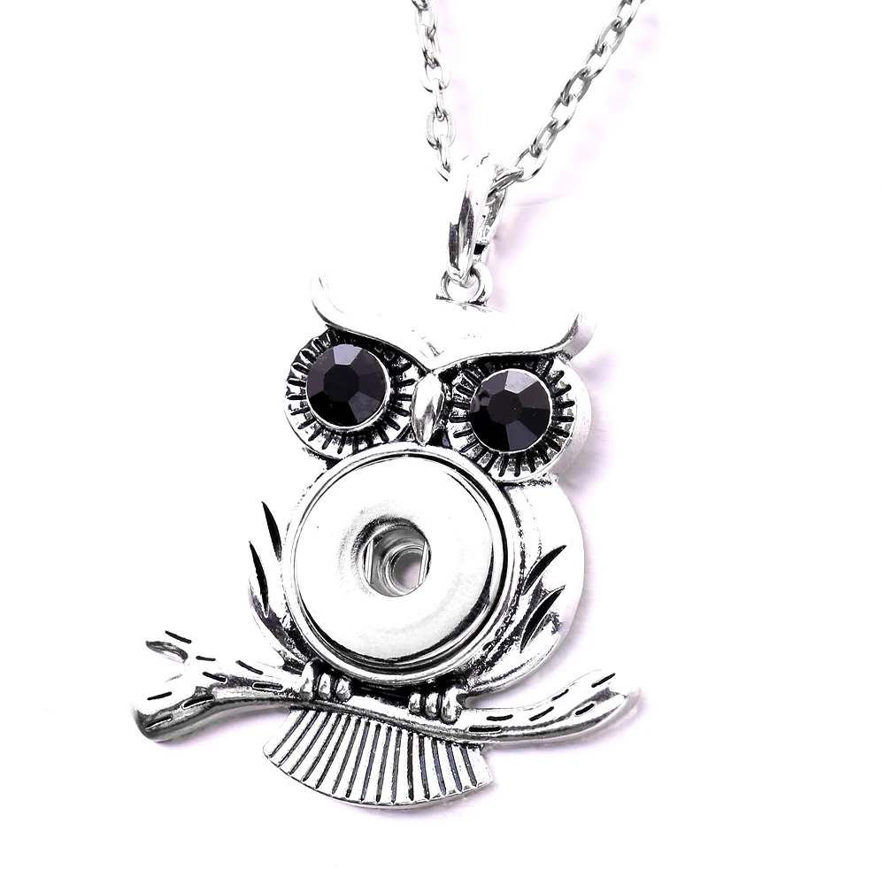 10pcs Vintage Crystal Rhinestone Owl 18mm Snap Button Necklace for Women Snaps Jewelry