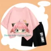 Japanese Anime Spy X Family Anya Forged Graphic Printed T-shirt Street Kids Clothing Fashion Short Sleeve Neutral T-shirt Sets 1
