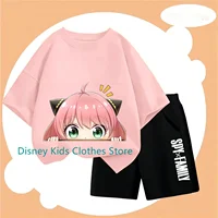 Japanese Anime Spy X Family Anya Forged Graphic Printed T-shirt Street Kids Clothing Fashion Short Sleeve Neutral T-shirt Sets 1