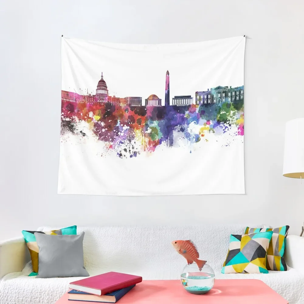 

Washington DC skyline in watercolor on white background Tapestry Room Decorating Aesthetic Cute Room Things Tapestry