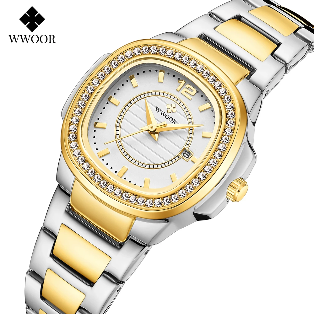 WWOOR Women Watches 2023 Fashion Diamond Bracelet Watch Luxury Brand Gold Ladies Quartz Wrist Watch Gifts For Women Montre Femme