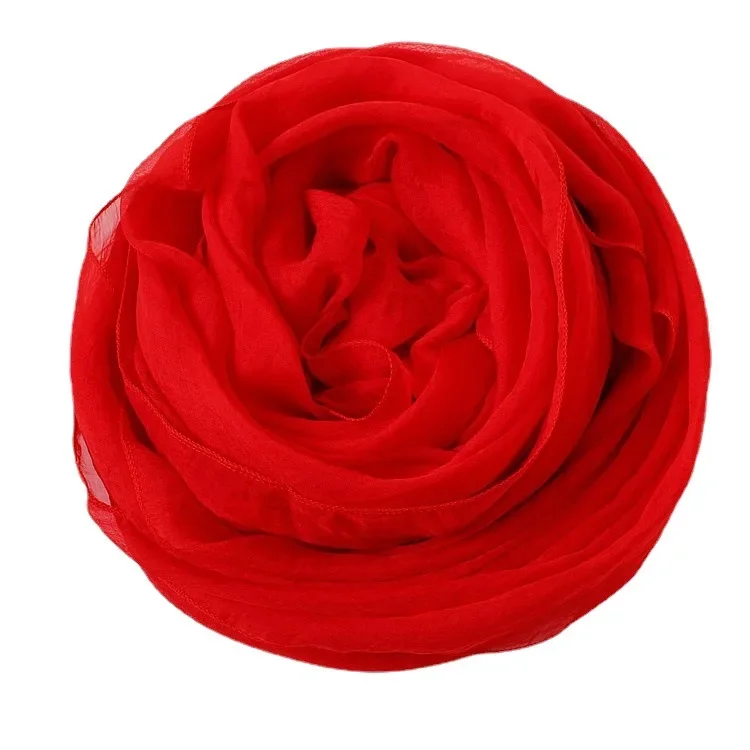 Elegant Red Silk Chiffon Scarf - Women's Fashionable Spring Autumn Shawl