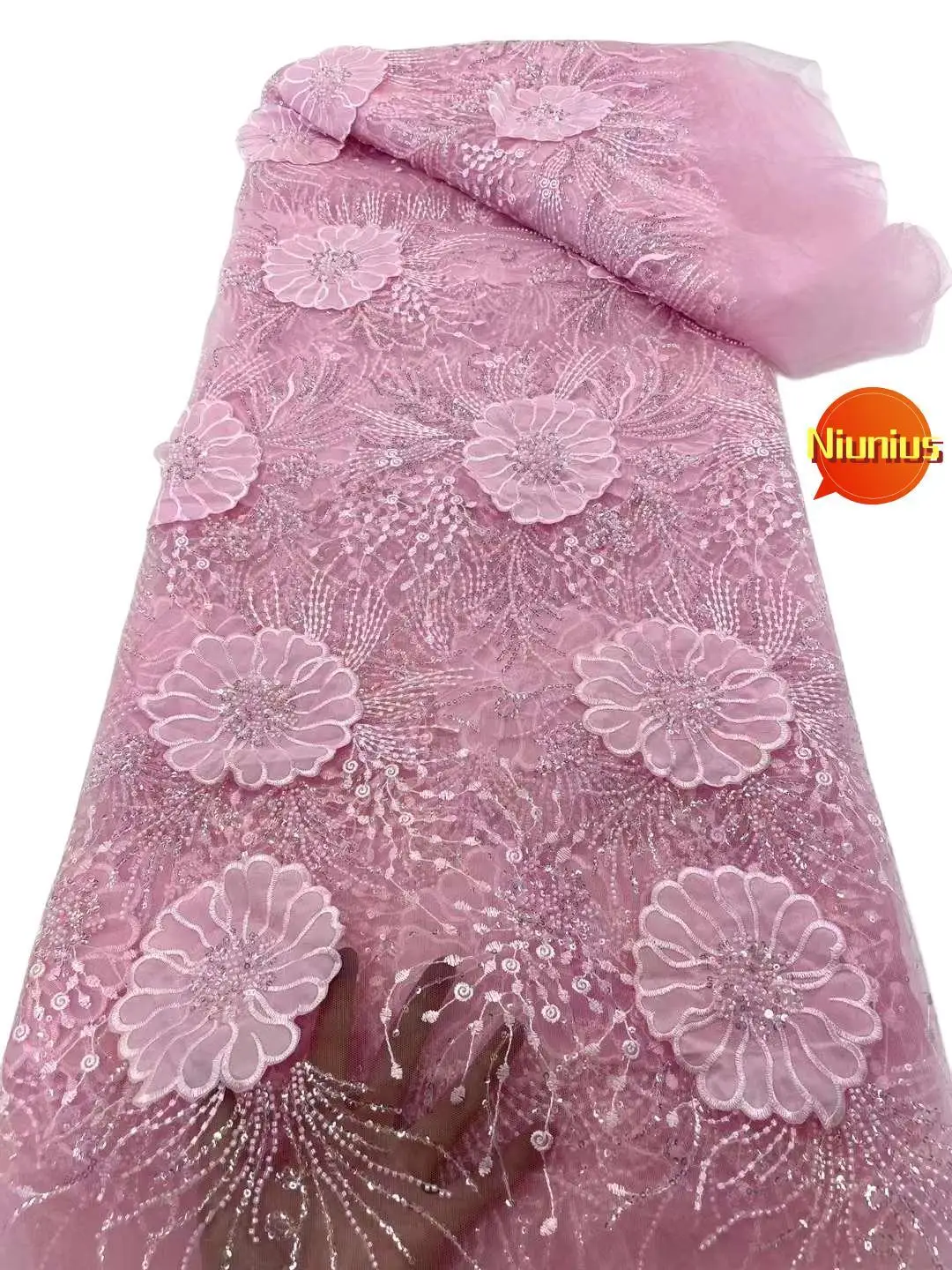 

Delicate Elegant Austria Cotton Lace Silky African Tulle Voile With Stones Fabric For Party Event Occasional DressNN_2388