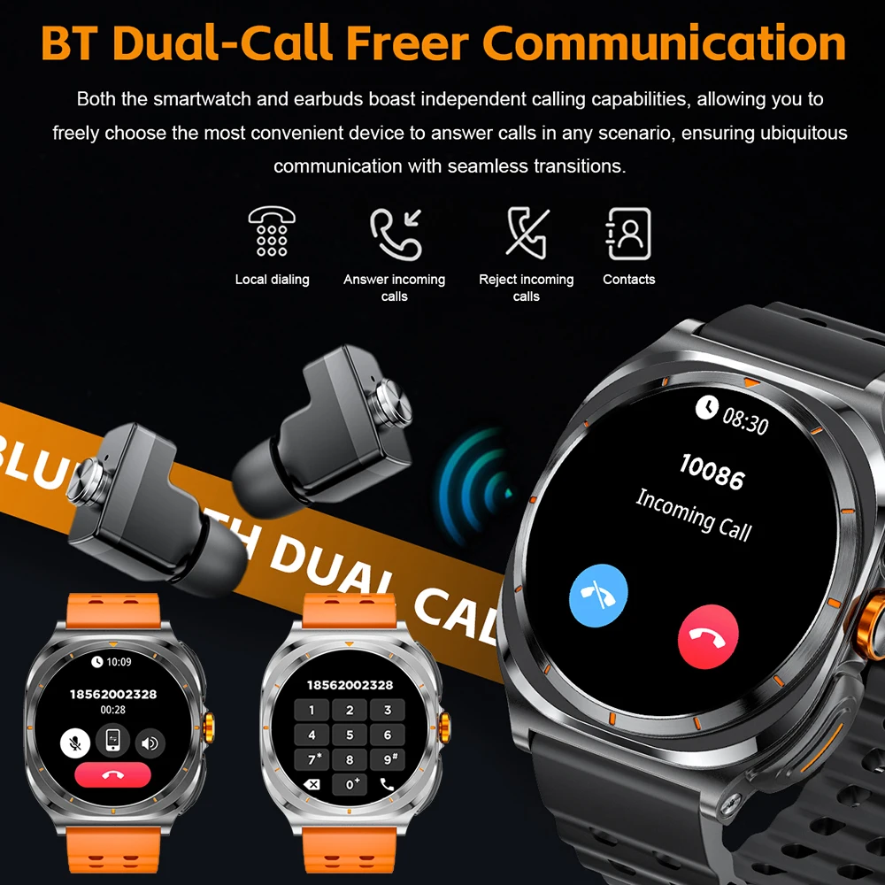 New Upgraded For smasung official TWS 2 in 1 SmartWatch with Headphones Bluetooth Call IP68 Waterproof Outdoor Sport Smartwatch 2