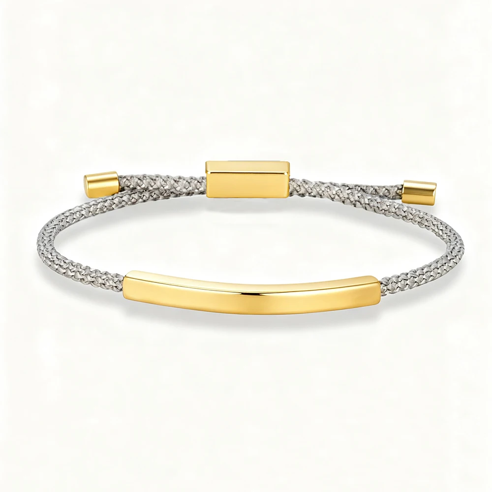 Custom Engraved Logo Name SOS Number Bracelet Gold Color Stainless Steel Bracelet for Men Women Adjustable Braided Rope Jewelry