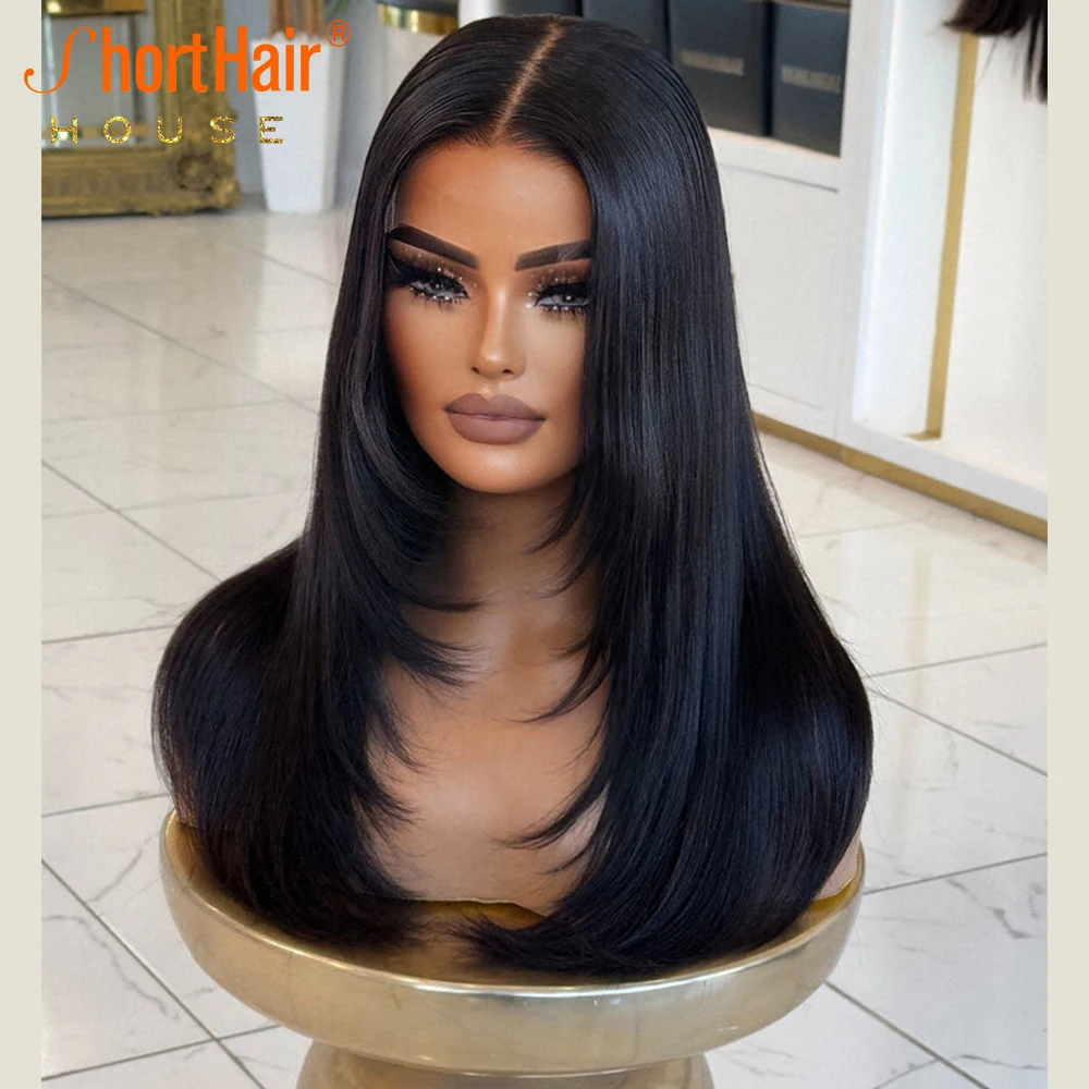 Ginger Orange Human Hair Wigs 5x7 Lace Closure Wigs Layered Cut Wavy Invisible Strap Glueless 360 Lace Frontal Human Hair