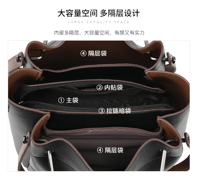 Damen-Handtasche, PU-Leder, Einkaufstasche, Umhängetasche, modische Tasche, stilvoller Griff oben, Schwarz, Braun, Farbe, vielseitige Tagestasche – Detail 3