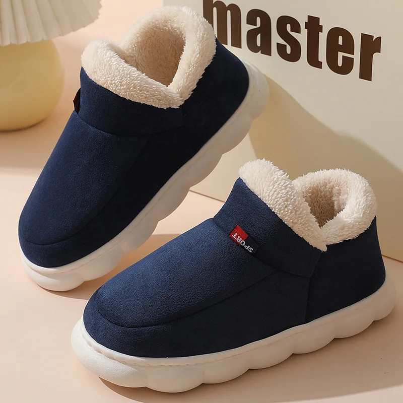 

Winter Men Women's Plush Slippers Outdoor Thick Flat Platform Warm Cotton Boots Non-Slip Indoors Footwear Couple Shoes