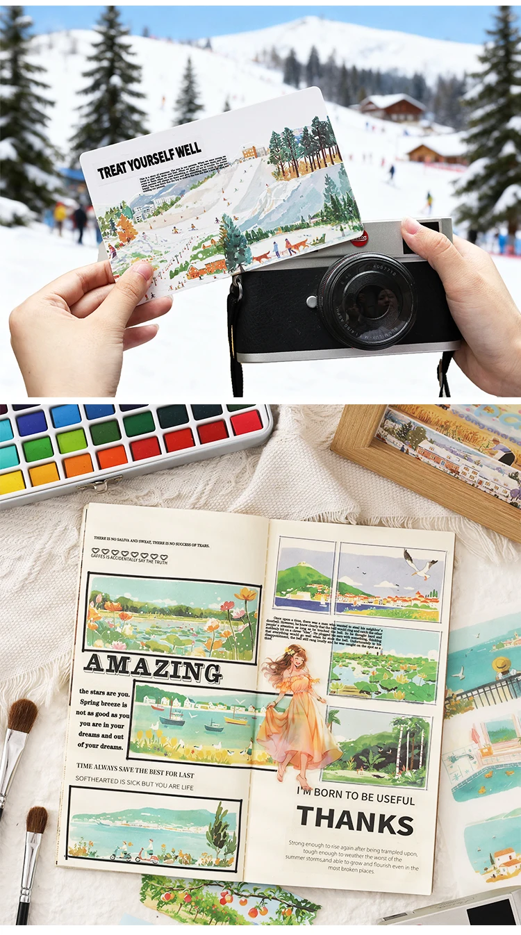 20sheets Four Seasons Scenery Series Ins PET+Washi Dual Material Stickers Book Creative Collage DIY Scrapbook Aesthetic Stickers