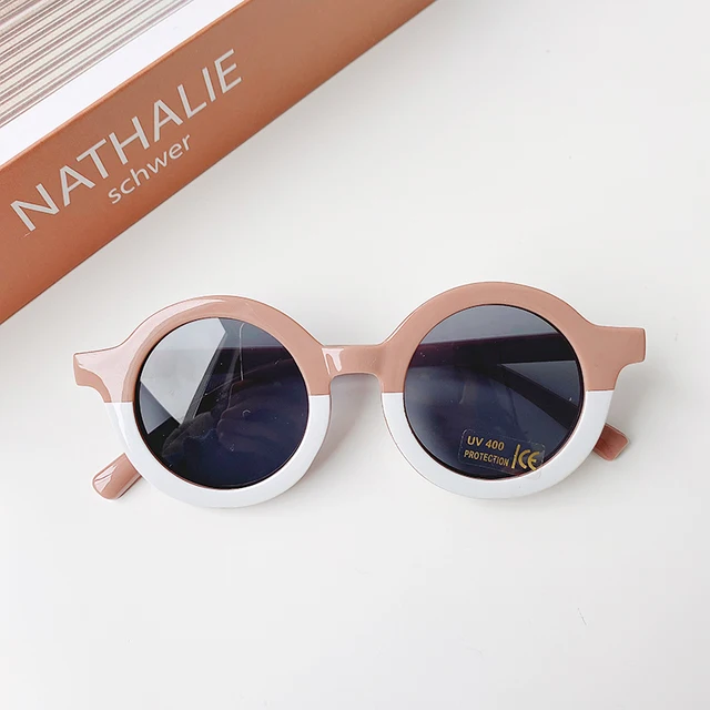 Children Boy Girl Cute Leopard Double Color Cartoon Bear Shape Round Sunglasses Kids Vintage Sunglasses UV400 Protection Classic Pink-White
