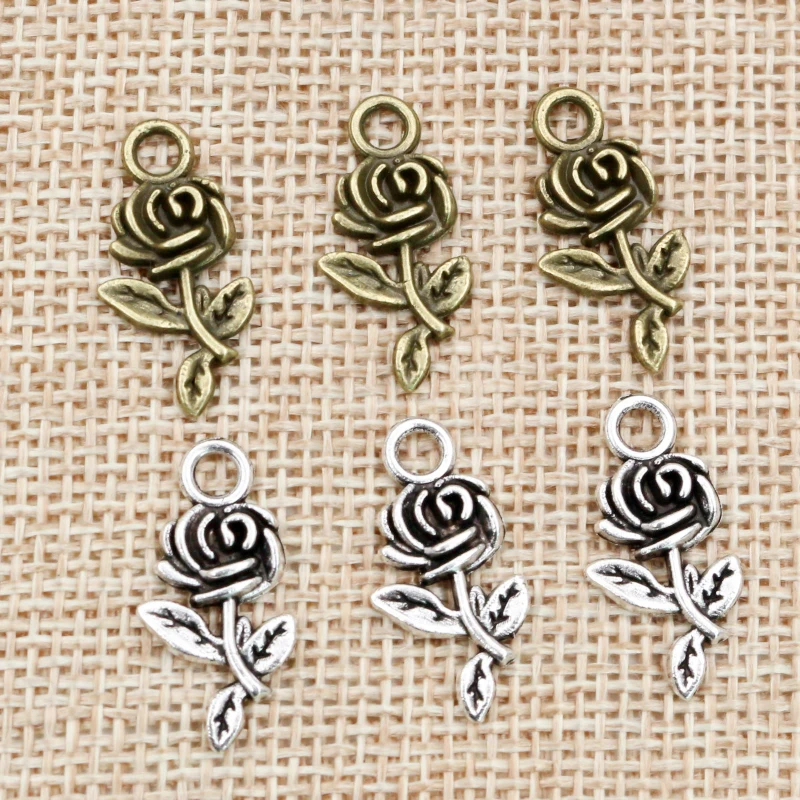40pcs 21x10mm Antike Bronze Überzogene Blume Rose Handgemachte Charme Anhänger: DIY für armband halskette