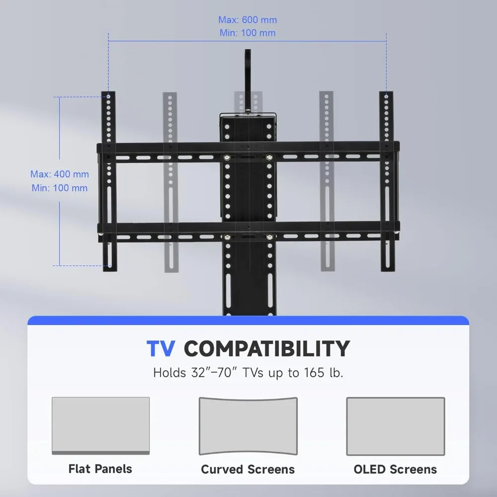 Motorized TV Lift for 32-70 Inch TVs, Adjustable Height Stand and Wall Mount with Remote Control, Fits TVs up to 600x400 VESA