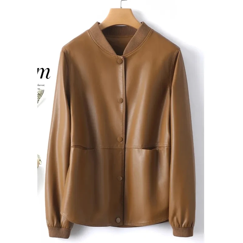 여성용 스플릿 양가죽 재킷, 스탠드 칼라, 싱글 브레스트, 짧은 코트, 캐주얼 ..