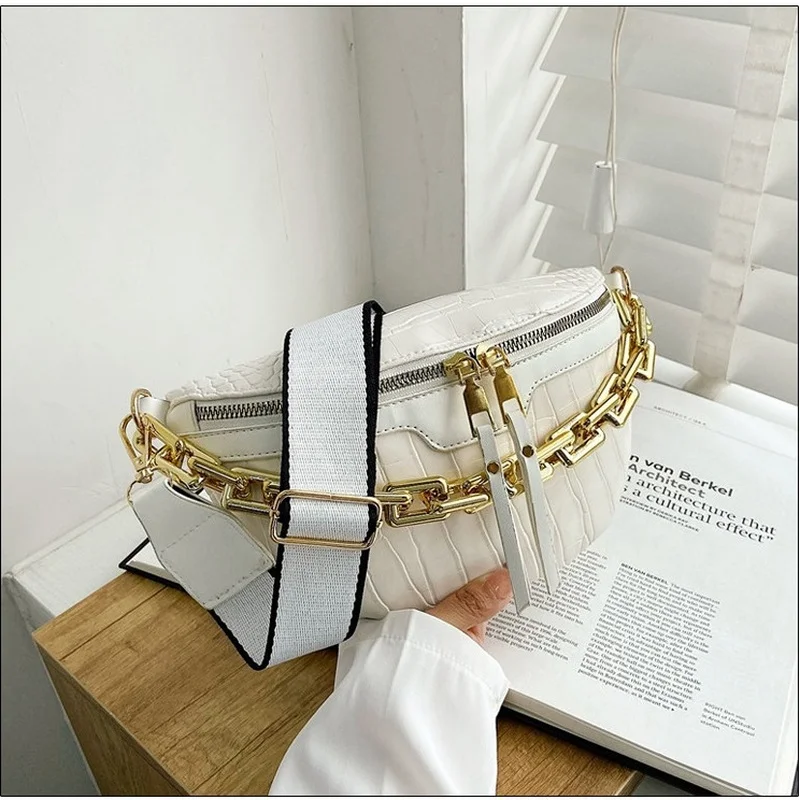 

Винтажные женские Поясные Сумки из искусственной кожи с каменным узором, стильная поясная сумка на цепочке, забавная Женская сумочка через плечо с широким ремешком