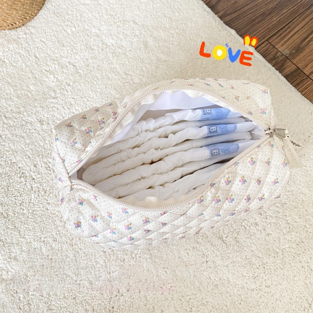 Cotton Floral Makeup Organizer Pouch with Zipper Storage