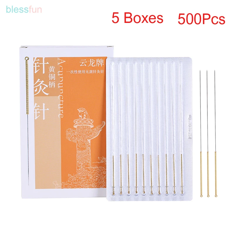 Disposable Acupuncture Needle 5boxes*100pcs Warm moxibustion needle Sterile beauty acupoint massage yellow copper handle