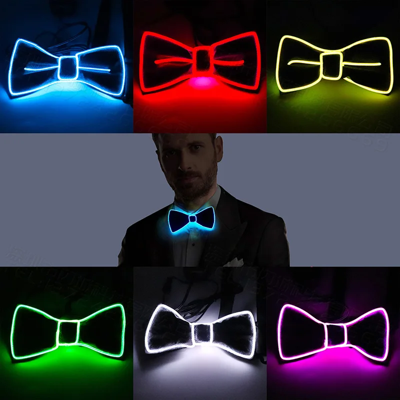 

Men Glowing Bow Tie EL Wire Neon LED Lamp Luminous Party Haloween Christmas Luminous Light Up Decoration Bar Club Night Light
