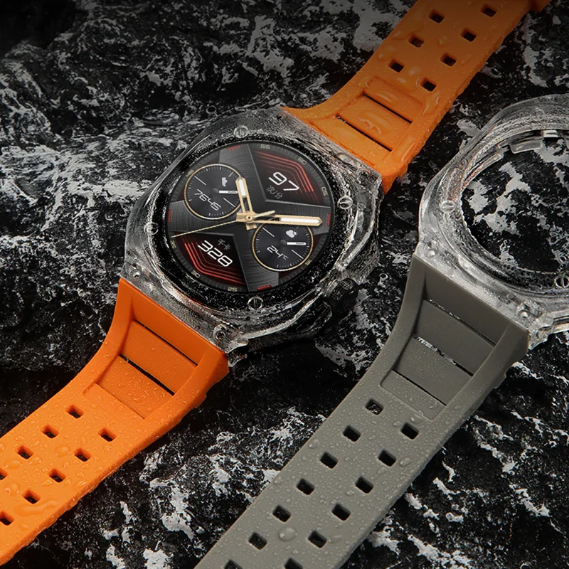 Transparent Glacier Case Band Modification Kit For HUAWEI GT Cyber Watch Silicone Bracelet For GT Cyber Rubber Sport Strap Band