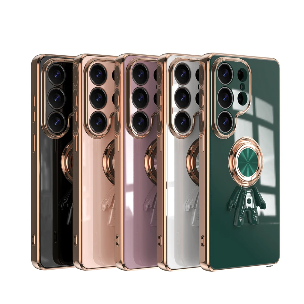 Electroplated 6D Astronaut Phone Case with Magnetic Ring Holder and Shockproof Design