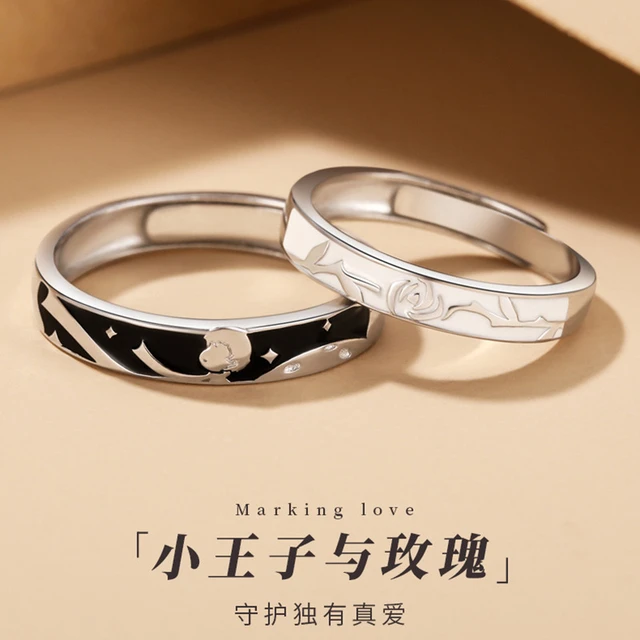 Trendy Romantic Small Prince Rose coppia anelli per donna uomo moda argento  colore regolabile apertura anello