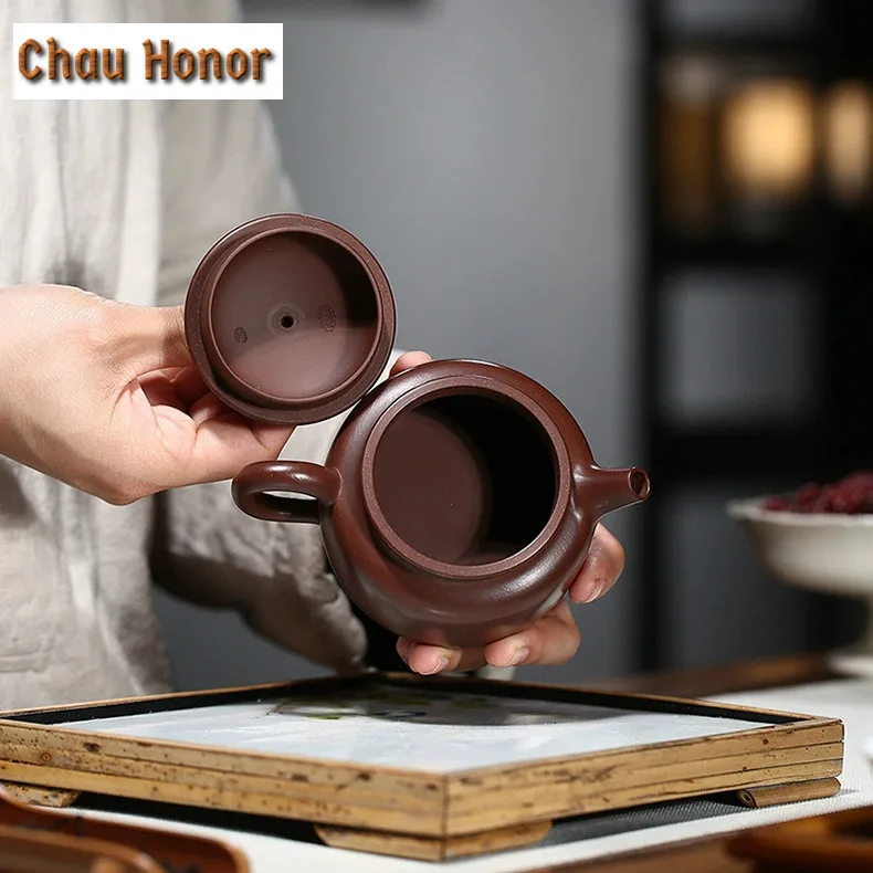220ml Luxury Yixing Purple Clay Teapots Handmade Dezhong Pot Raw Ore Purple Zhu Mud Kettle Chinese Zisha Tea Set Tea Ornaments