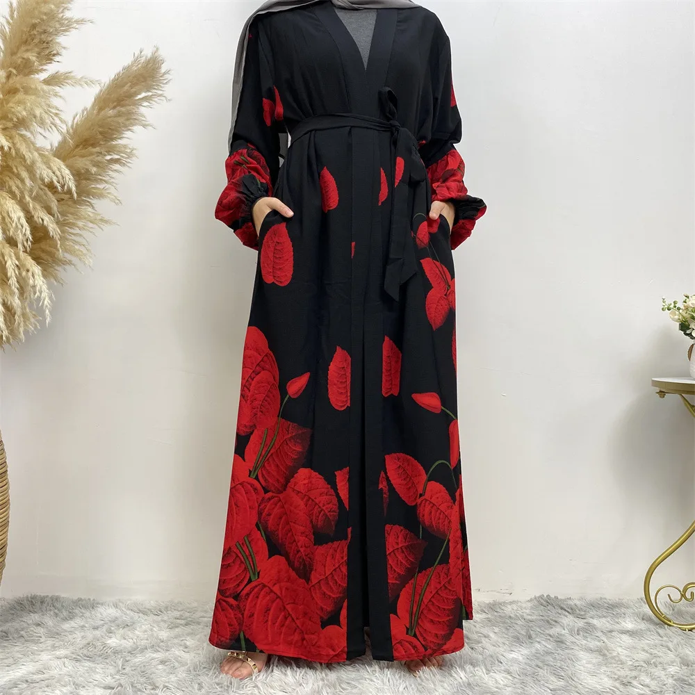 

Dubai Abaya Muslim Women Print Long Maxi Dress Kimono Abayas Turkish Kaftan Open Cardigan Islamic Clothing Ramadan Party Gown