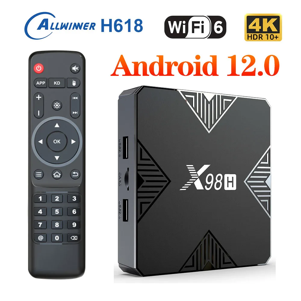 

TV Box Android 12 X98H with Allwinner H618 Quad Core Cortex A53 Support 4K 60fps H.265 Wifi6 Google Voice Assistant Set Top Box
