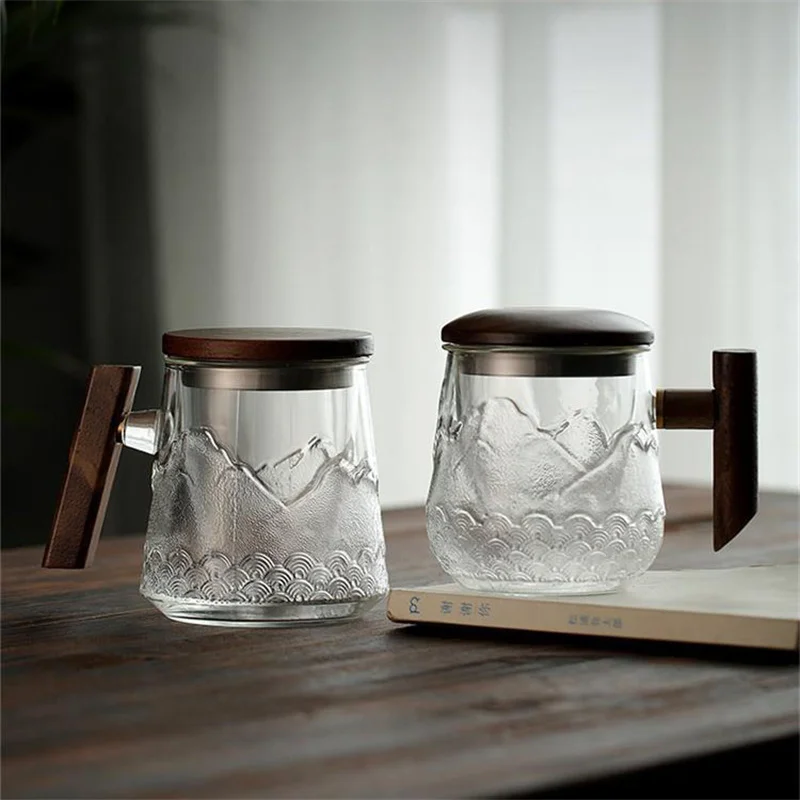 

Термостойкая стеклянная чайная кружка для разделения воды с деревянной ручкой
