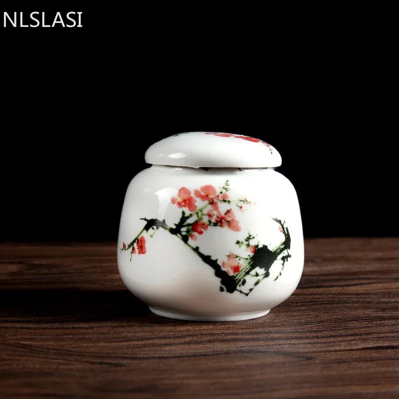 Tea Canister Tea Tin Box 1pcs White Porcelain Tea Storage Small Tea Jar Box Portable Sealed Canister Storage Tank Ceramic Caddy Container