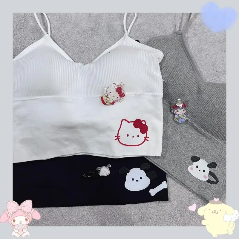 

New Pochacco Sanrio Hello Kitty Kawaii Anime Girl Heart Camisole Cute Cartoon Vest Chest Cotton Underwear Top Gift Girls Toys