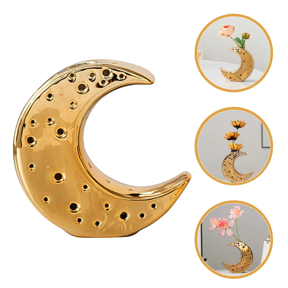 

Creative Moon Vase Ceramic Flower Vase Decor Desktop Ceramic Storage Jar for Home