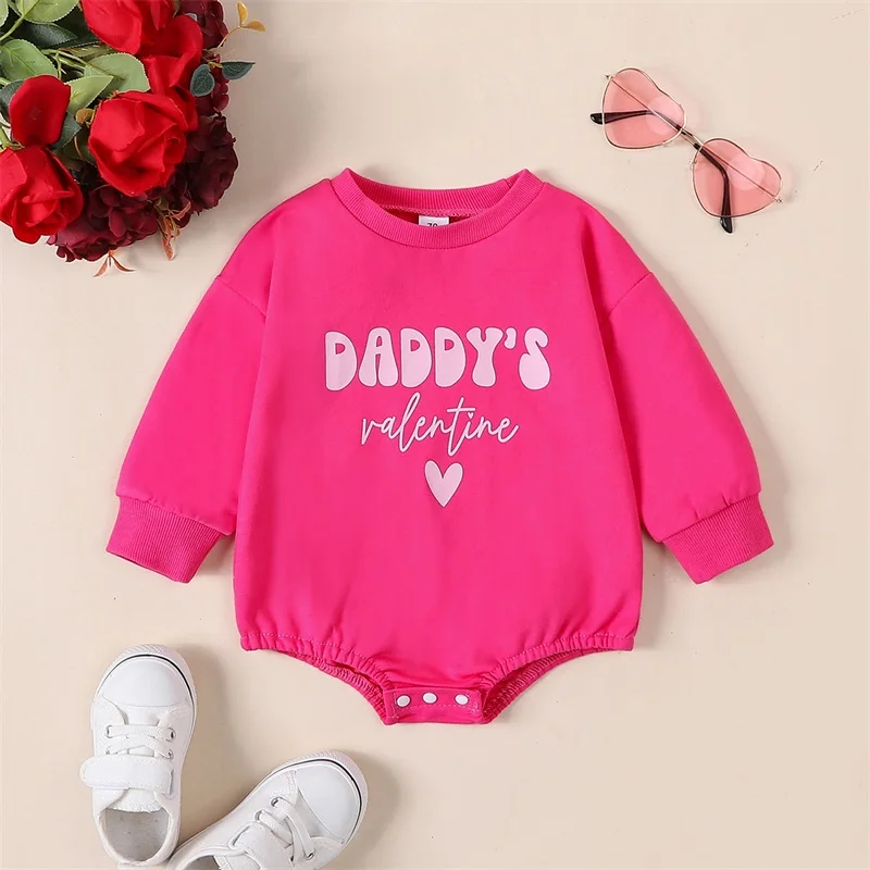 

Baby Clothing Girls Boys Sweatshirts Rompers Valentine's Day Letter Heart Print Long Sleeve Jumpsuits For Newborn Clothes